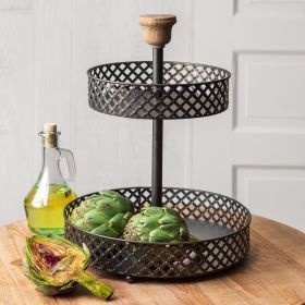Modern Two-Tier Black Perforated Stand - Stylish Display Rack for Home or Office