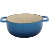 Cast iron 6QT cooking pot - Gradient blue - Includes two silicone gloves - Enamel pot