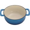 Cast iron 7.5QT cooking pot set - Gradient blue color - Includes two silicone gloves - Enamel pot