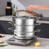 SOGA 3 Tier 30cm Heavy Duty Stainless Steel Food Steamer Vegetable Pot Stackable Pan Insert with Glass Lid