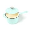 HAWOK Enameled Cast Iron Mini Saucepan, 1QT Saucepan with Lid and Long Handle, Green