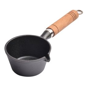 Wooden Handle Cast Iron Pot Household Omelette Pan (Color: As pic show, size: 11x5cm)